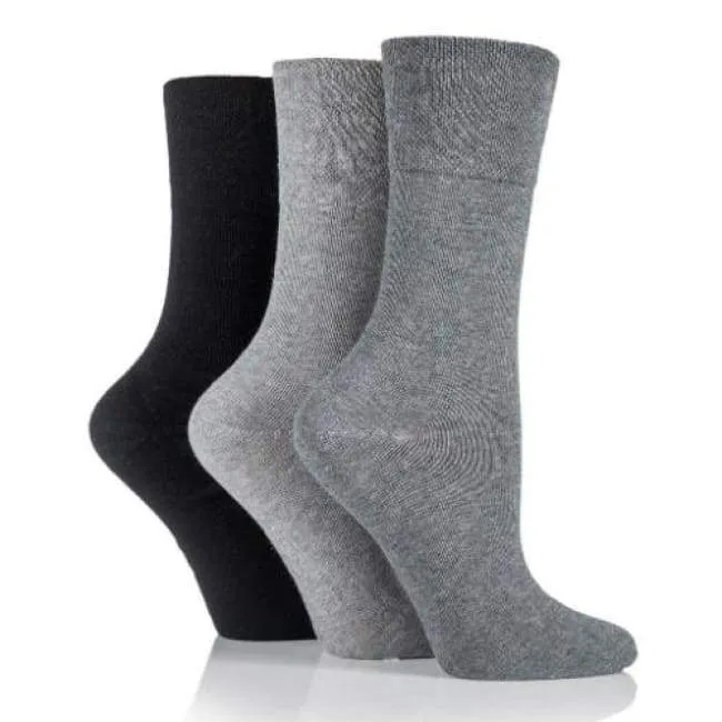 3 Pairs Non Binding Socks for Women in Grey, Charcoal & Black