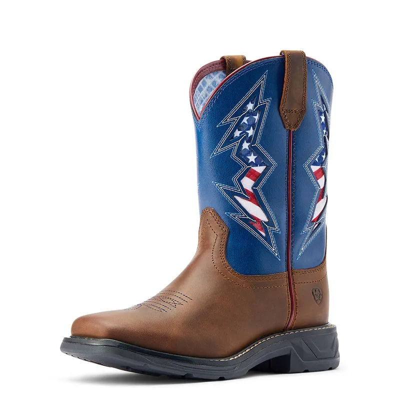 'Ariat' Youth 9 WorkHog XT VentTek Western Square Toe - Brown / Blue