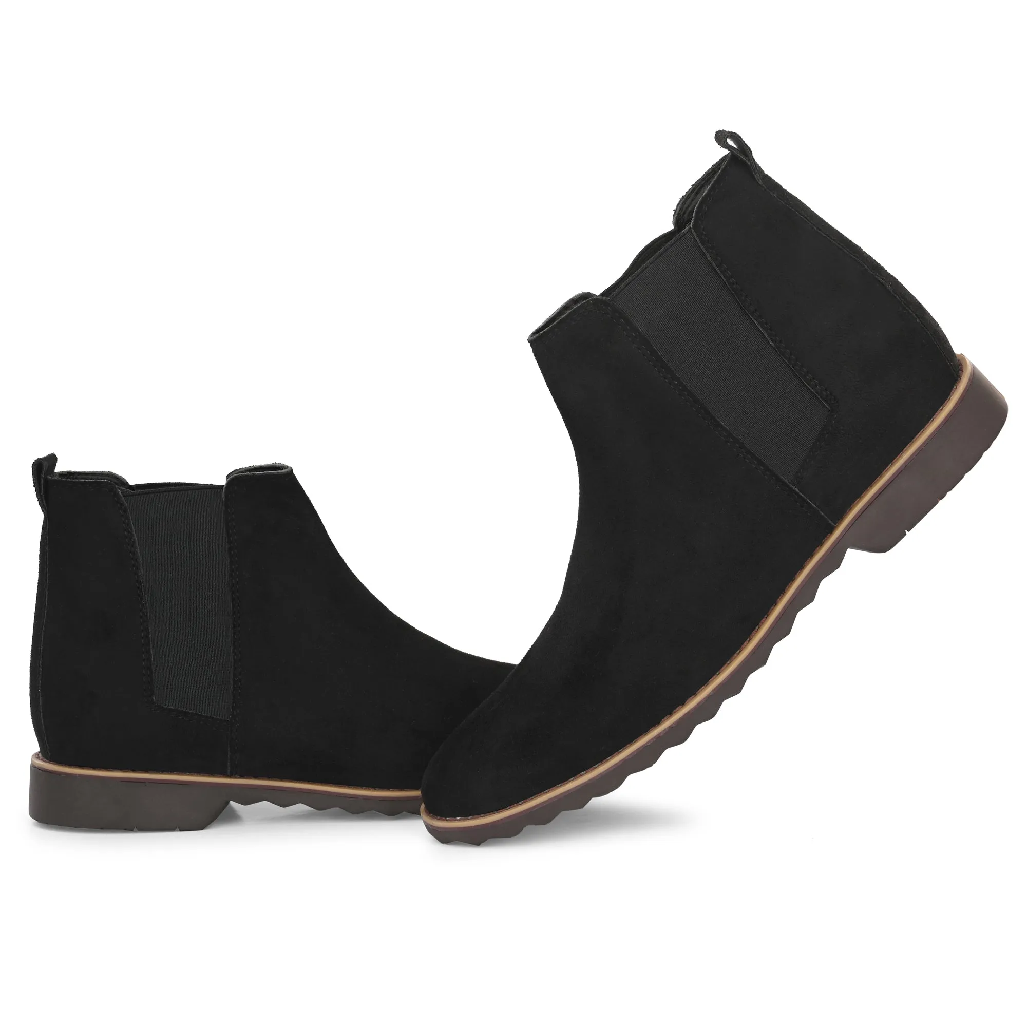 Attitudist Unisex Black Mid Top Round Toe Chelsea Boots