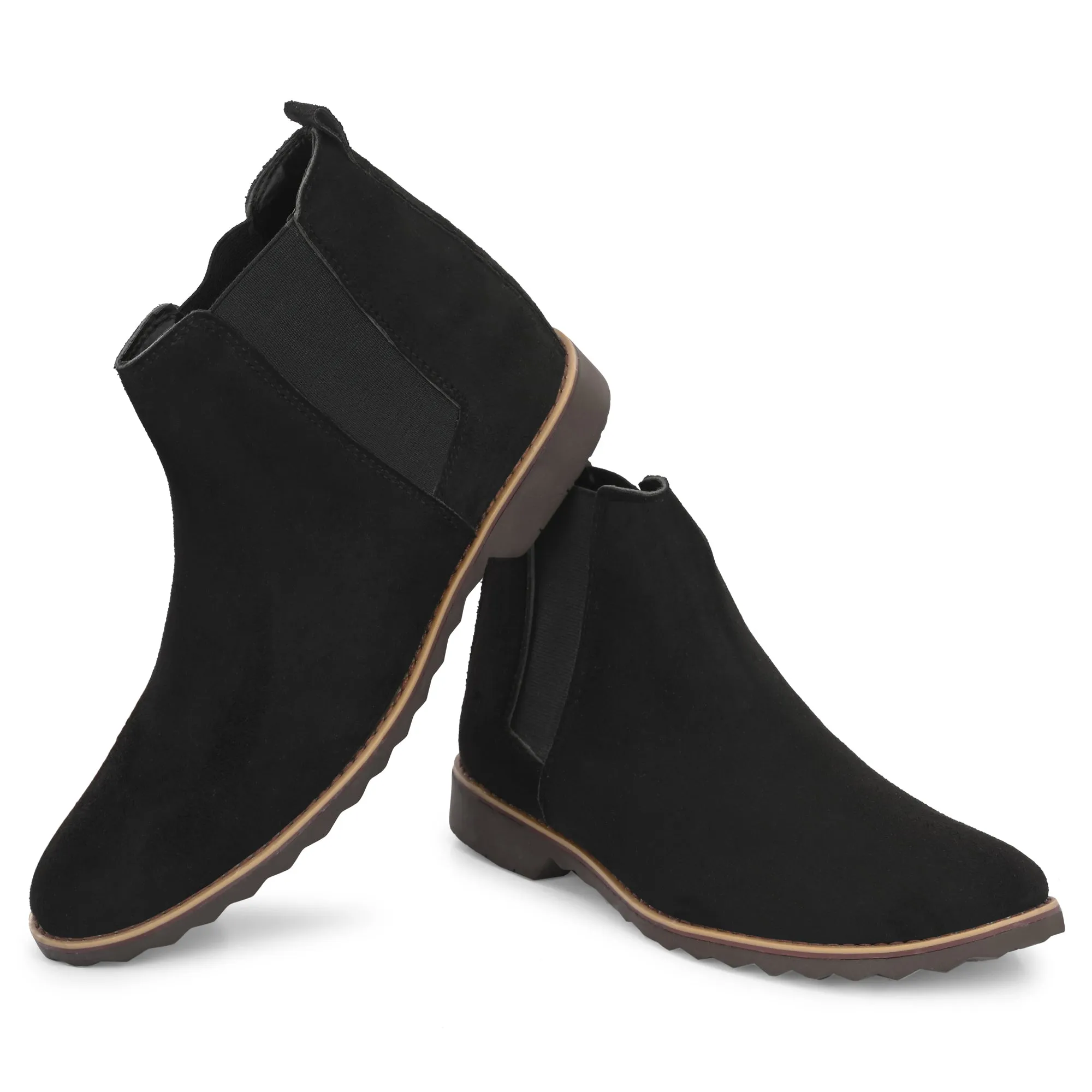 Attitudist Unisex Black Mid Top Round Toe Chelsea Boots