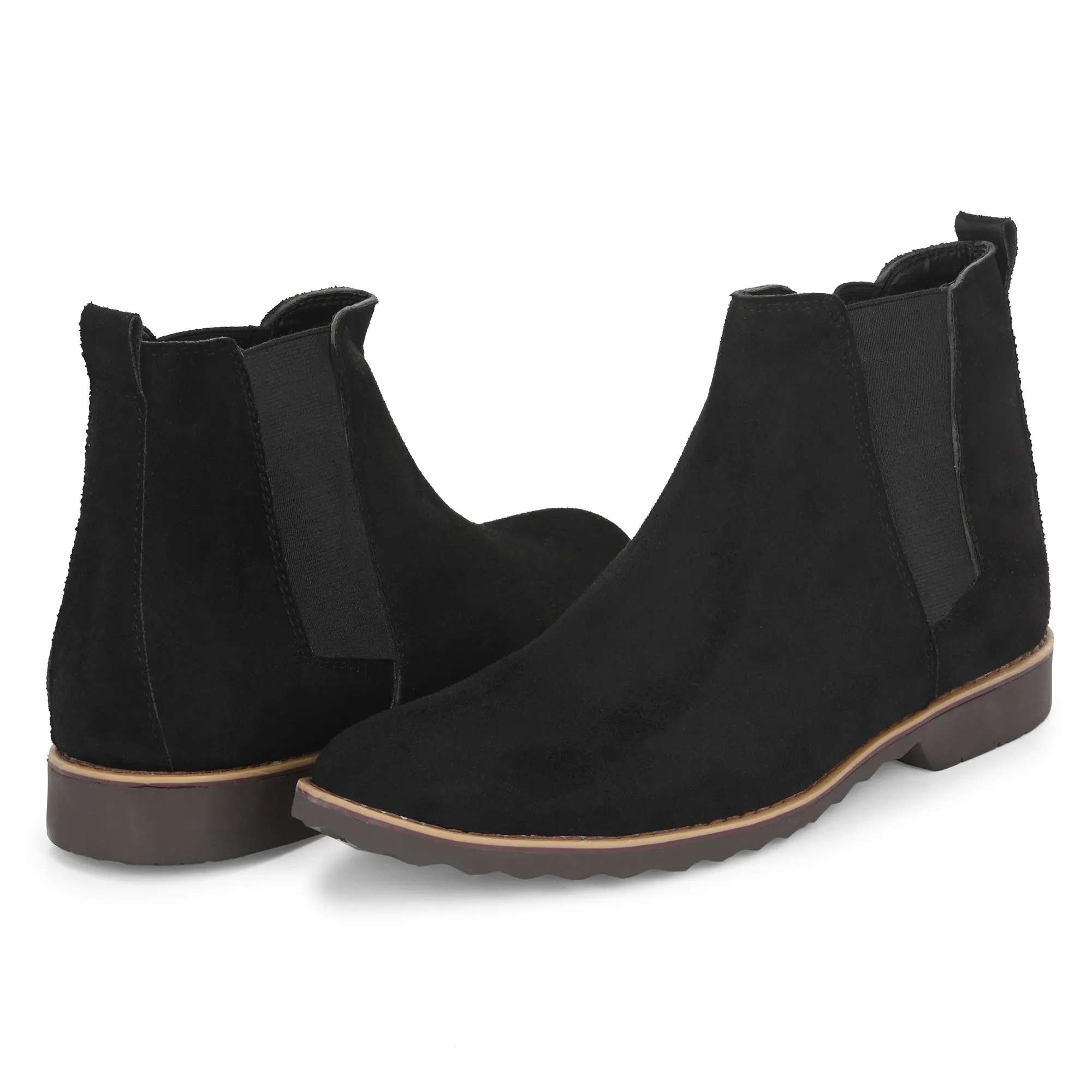 Attitudist Unisex Black Mid Top Round Toe Chelsea Boots