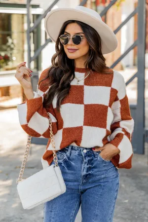 Best Behavior Brown Checkered Sweater DOORBUSTER