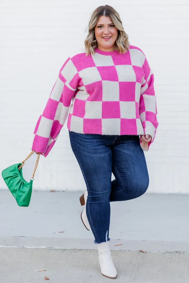 Best Behavior Pink Checkered Sweater DOORBUSTER