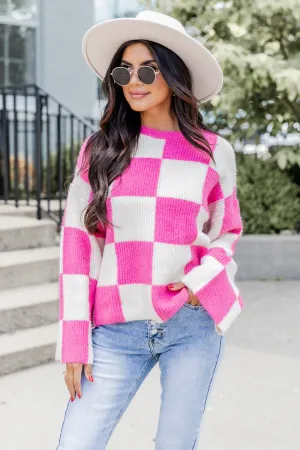 Best Behavior Pink Checkered Sweater DOORBUSTER