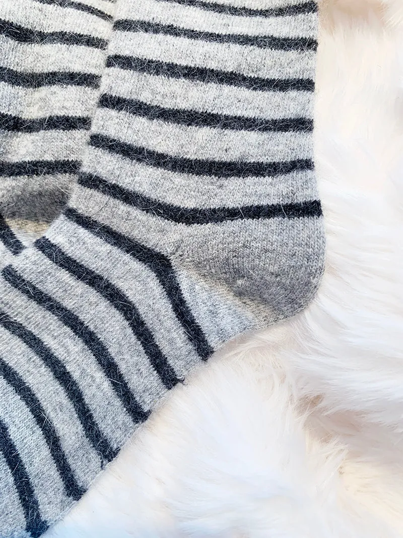 Cozy and Warm | Wool Socks | Grey Stripes