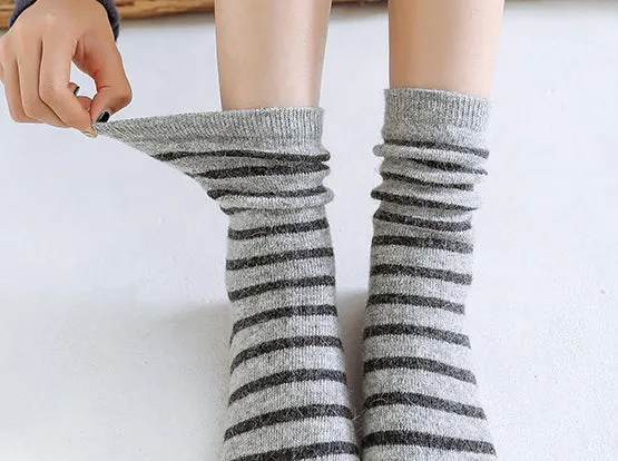 Cozy and Warm | Wool Socks | Grey Stripes