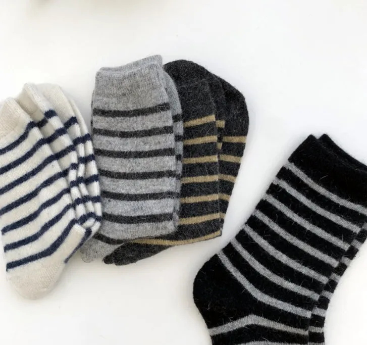 Cozy and Warm | Wool Socks | Grey Stripes