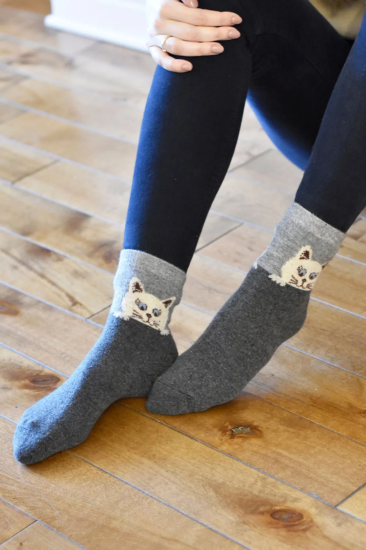 Cozy and Warm | Wool Socks | Grey Cat