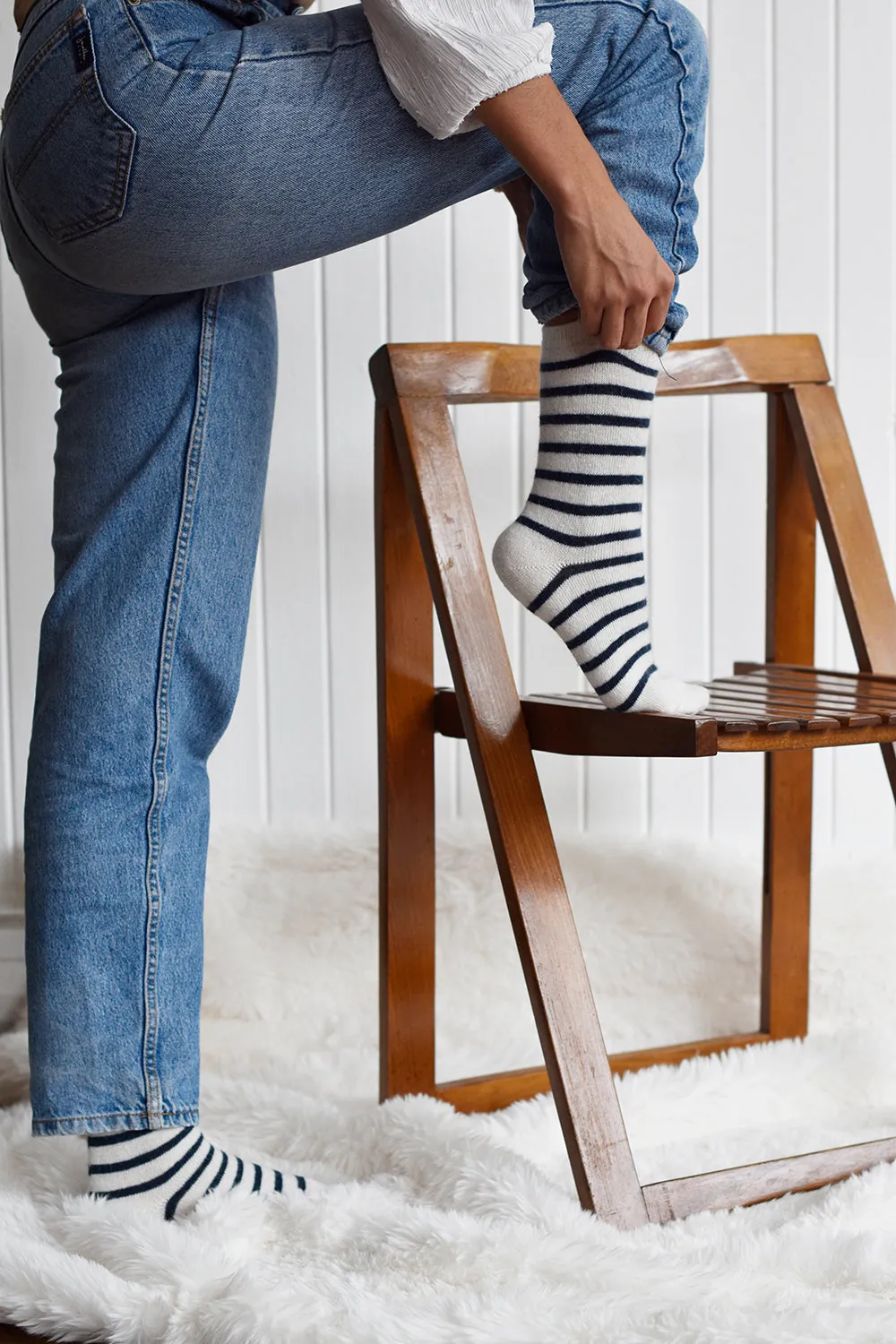 Cozy and Warm | Wool Socks | White Stripes