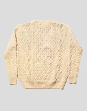 CREW NECK ARAN CABLE SWEATER - NATURAL