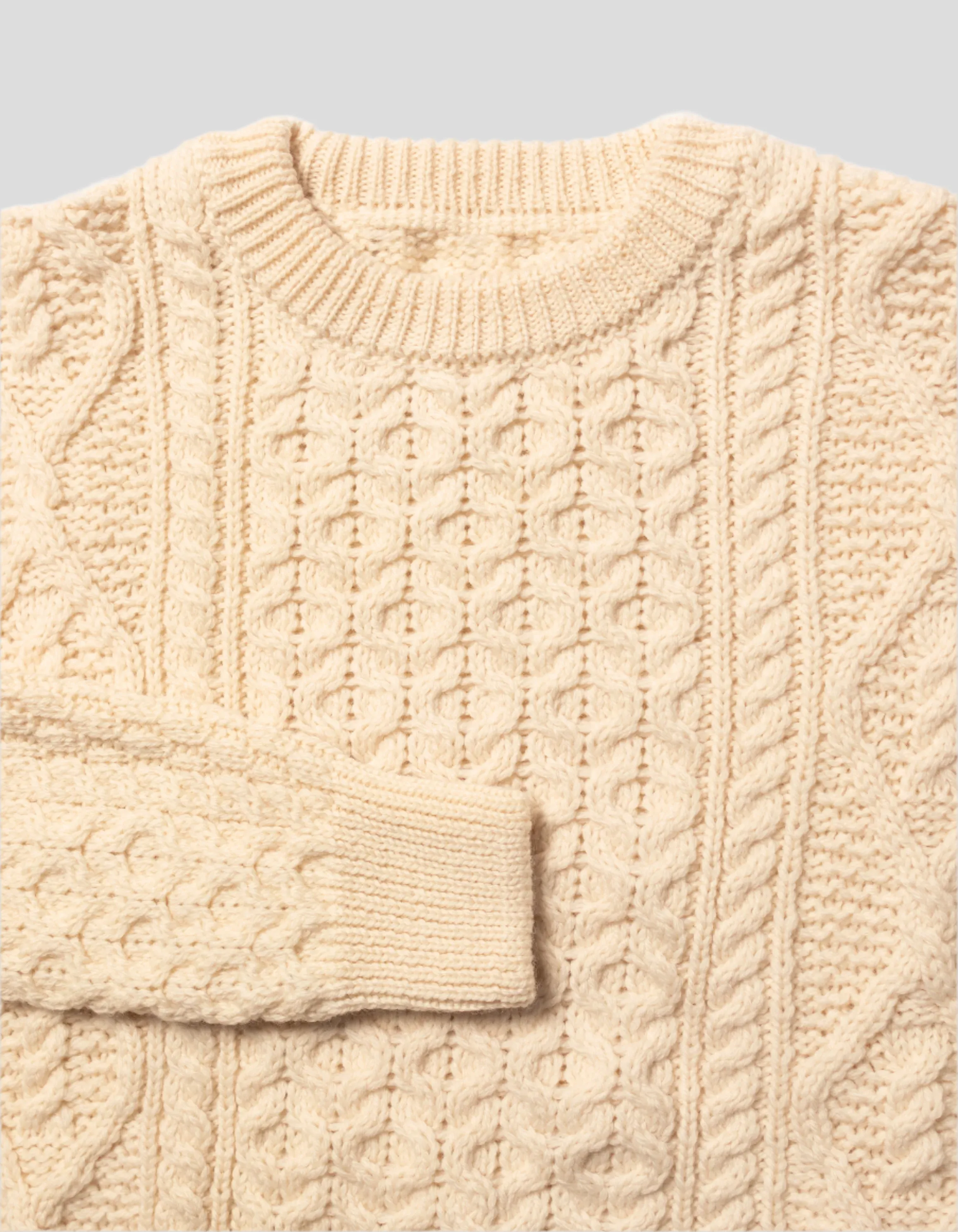 CREW NECK ARAN CABLE SWEATER - NATURAL