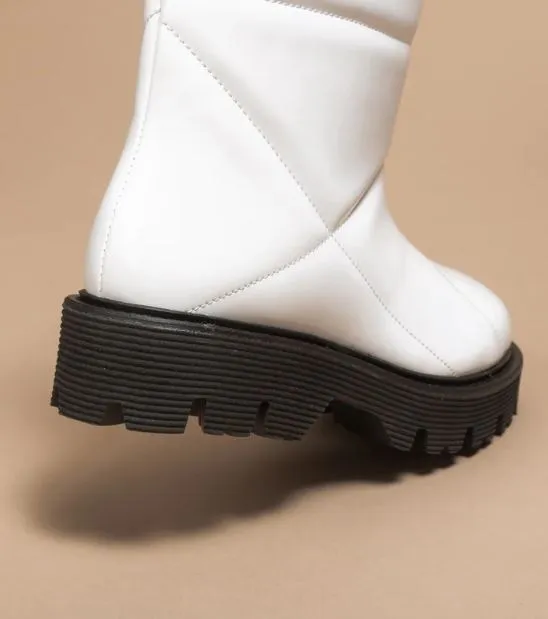 DAMU Quilted Patent Vegan Bootie White