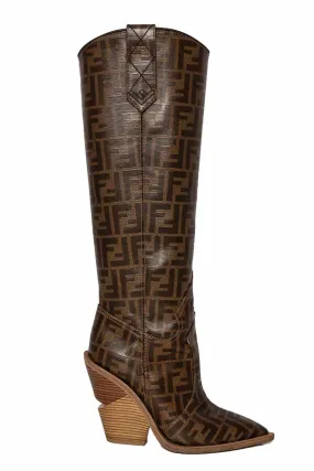 Fendi Size 37 Zucca FF Logo Printed Boots