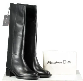 Massimo Dutti Black Leather Knee High Boots BNIB UK 3 EU 36 👠