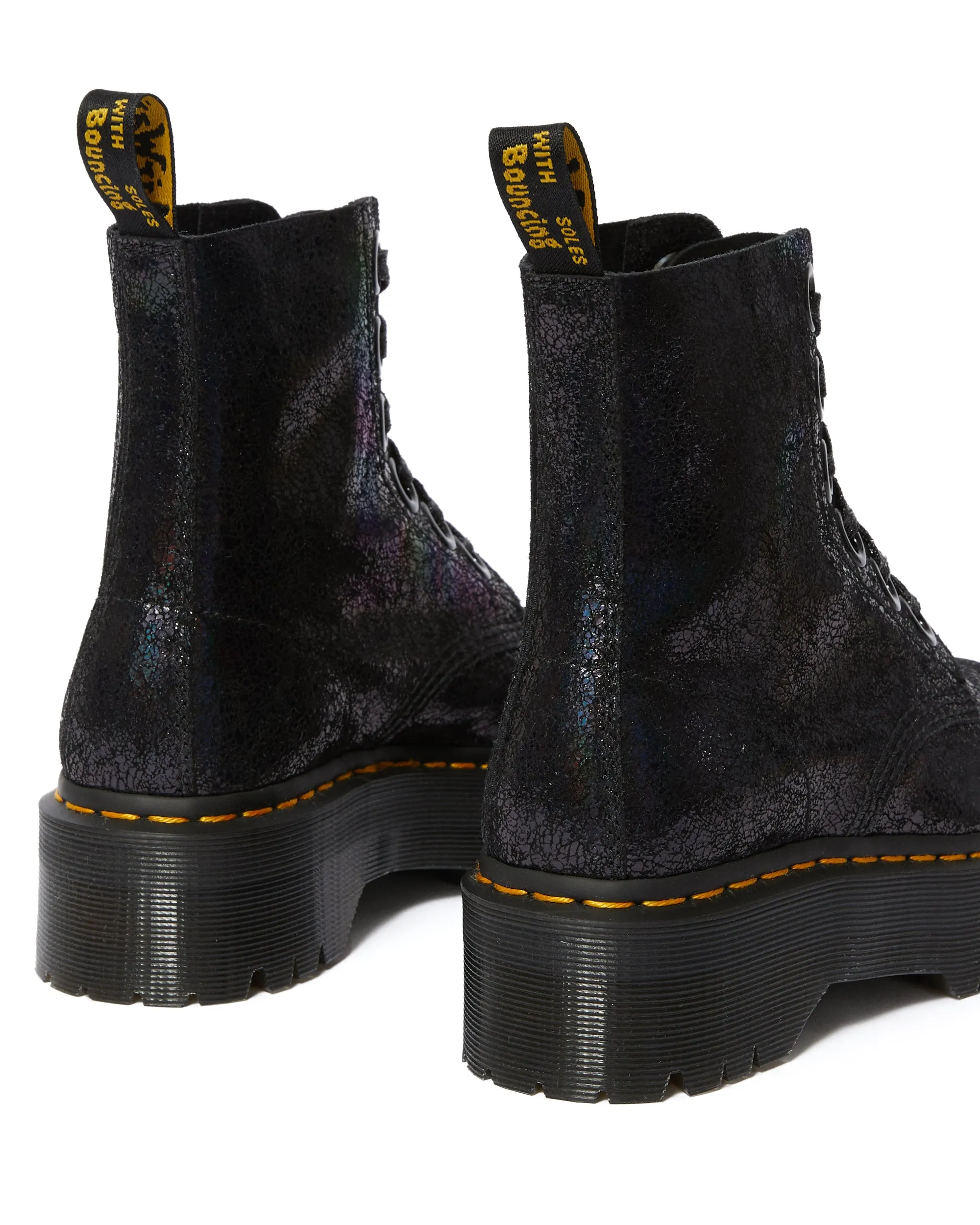 MOLLY BLACK IRIDESCENT CRACKLE LEATHER PLATFORM BOOT