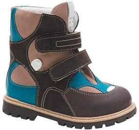 Orthopedic Boots Autumn Winter Outdoor Shoes High Top Two Fasteners Baby Toddler Kids Boys Girls Brown/Turquoise