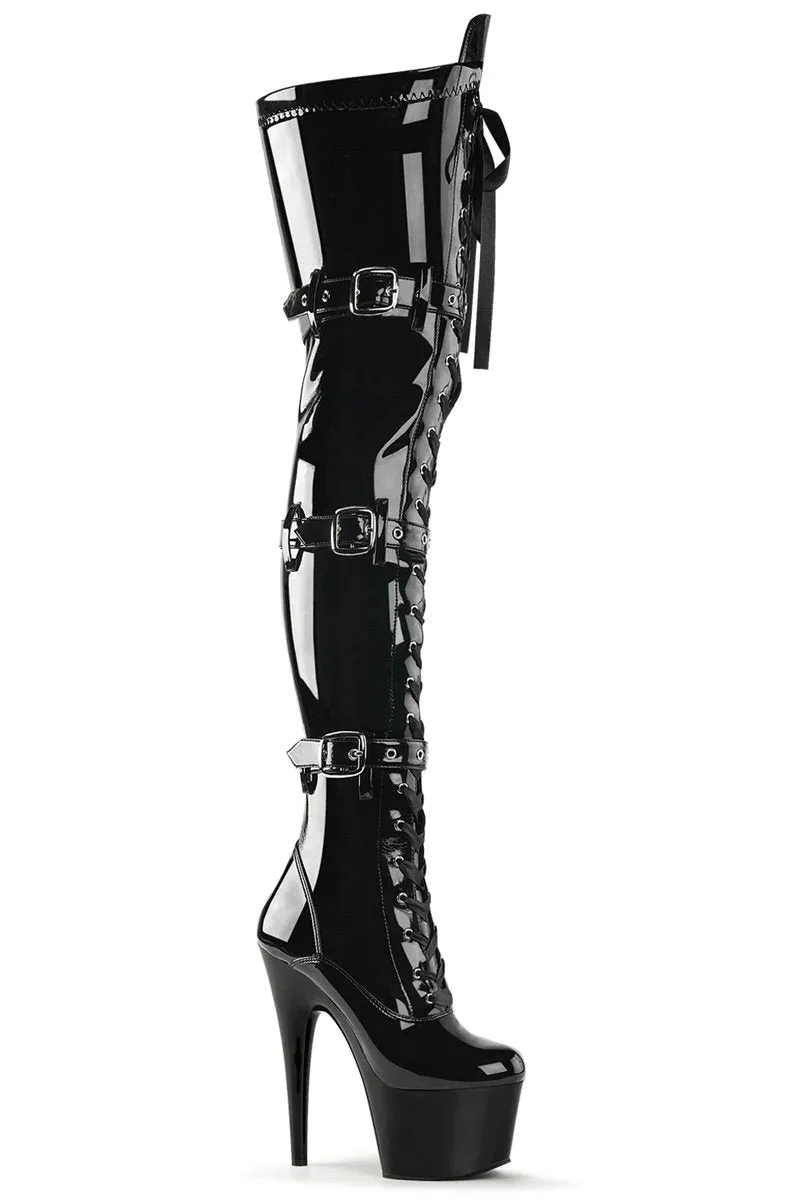 Pleaser USA Adore-3028 7inch Thigh High Pleaser Boots - Patent Black