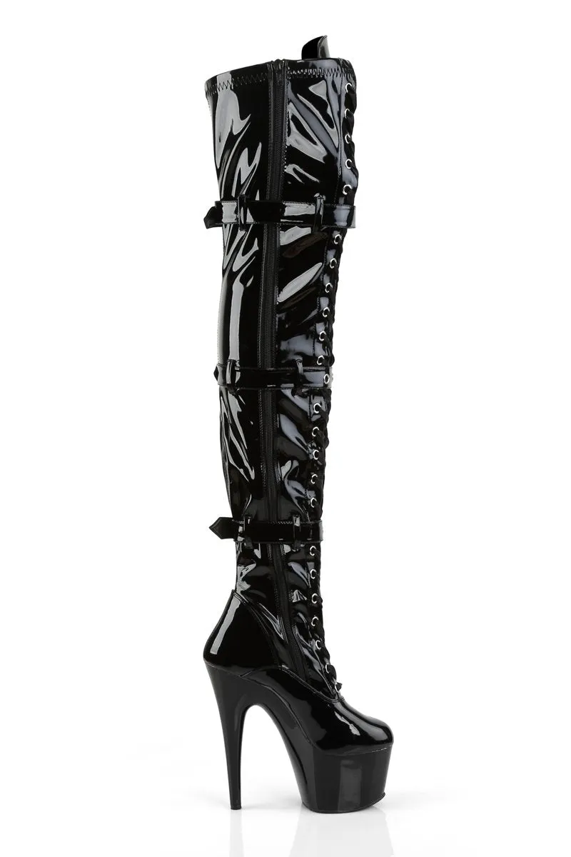 Pleaser USA Adore-3028 7inch Thigh High Pleaser Boots - Patent Black