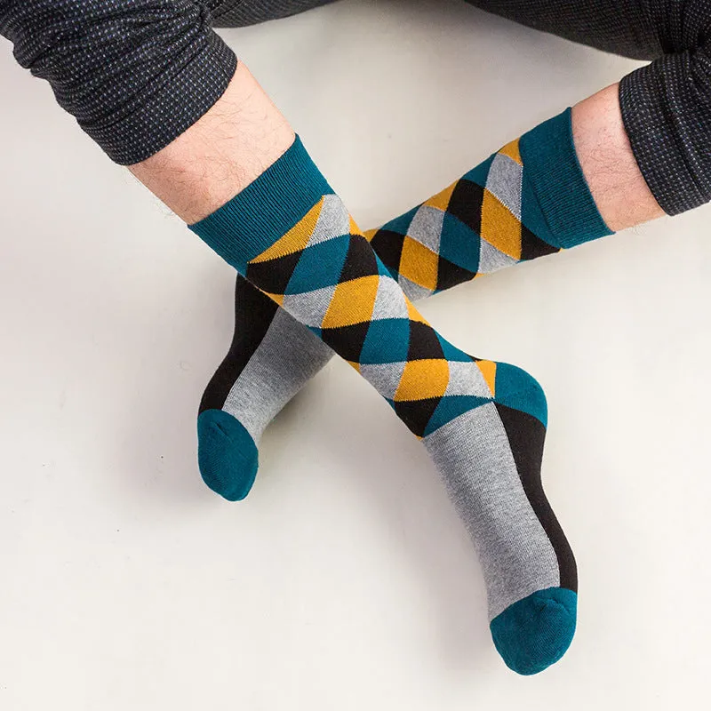 Rhombus Plaid Retro Contrast Color Tube Socks