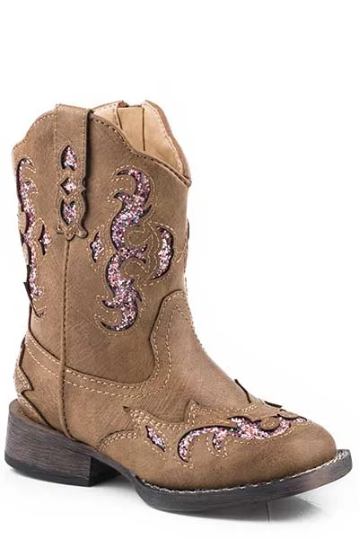 'Roper' Toddler Glitter Gyspy Square Toe - tan