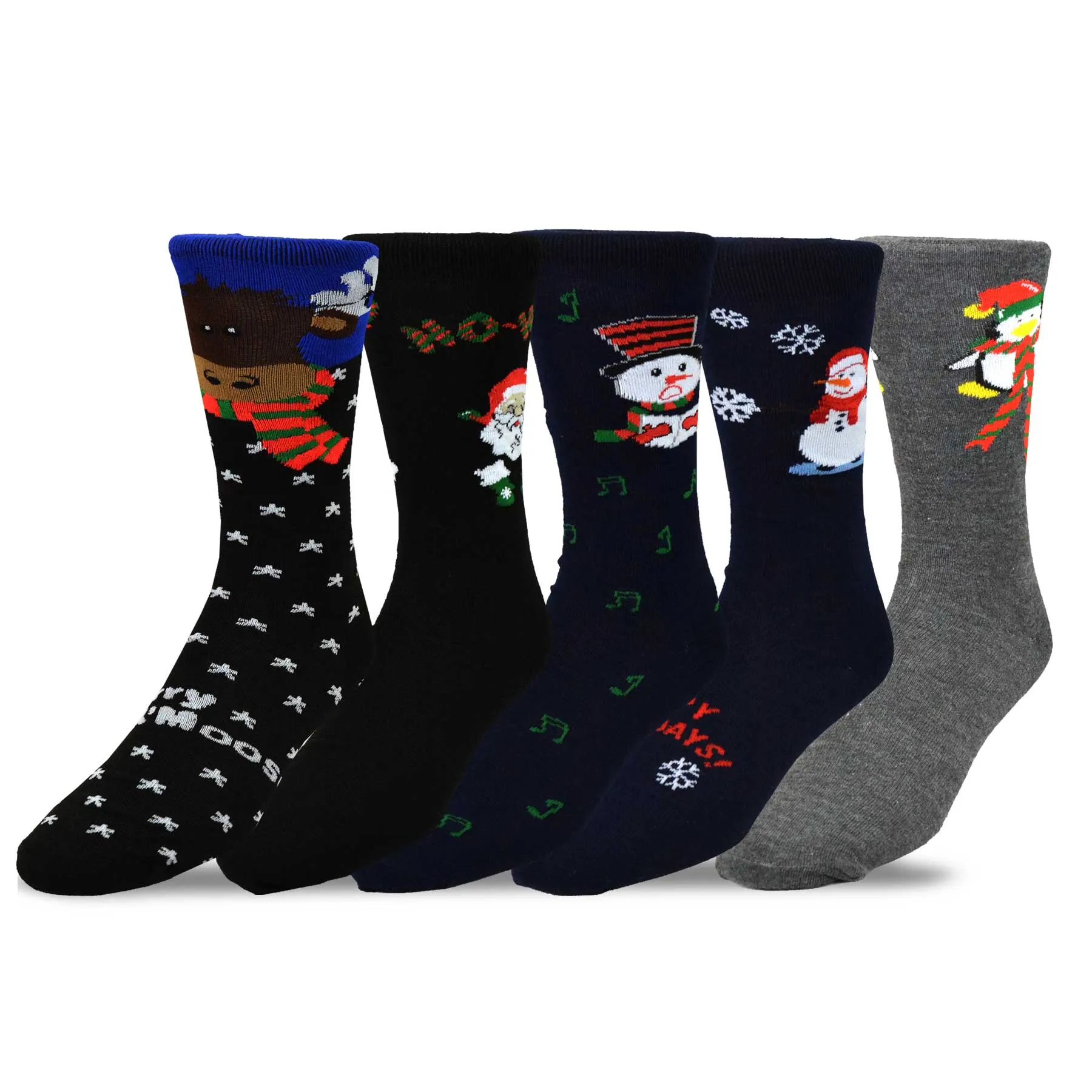 TeeHee Socks Men's Christmas Polyester Crew Assorted 5-Pack (51123)