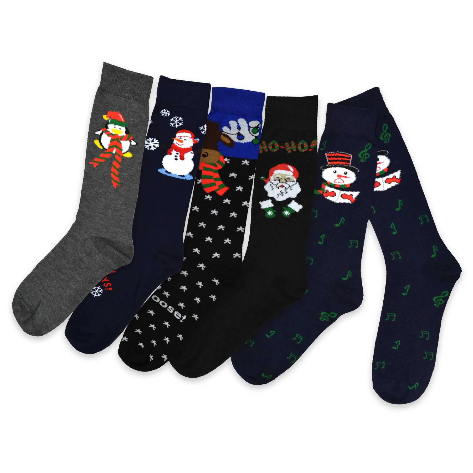 TeeHee Socks Men's Christmas Polyester Crew Assorted 5-Pack (51123)