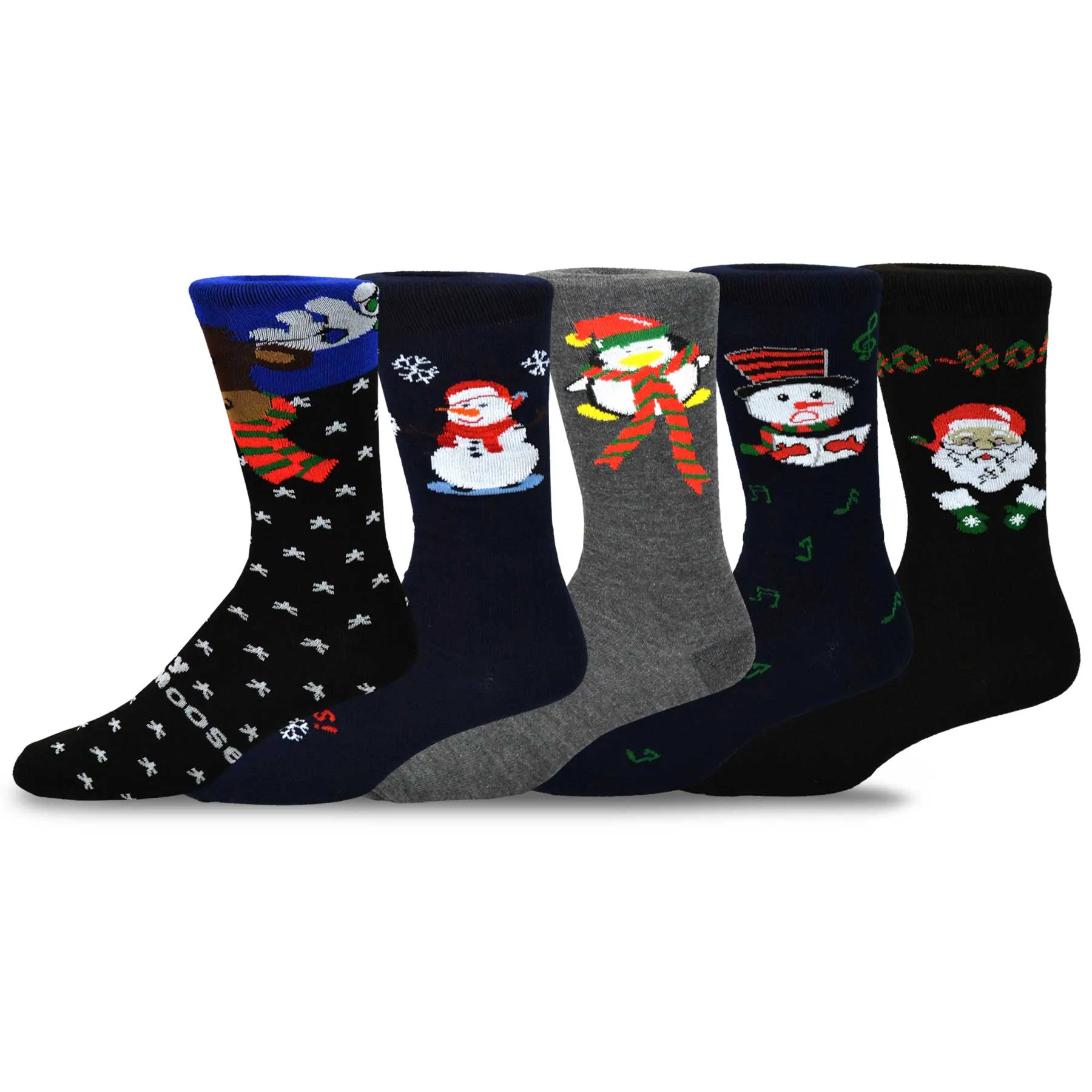 TeeHee Socks Men's Christmas Polyester Crew Assorted 5-Pack (51123)