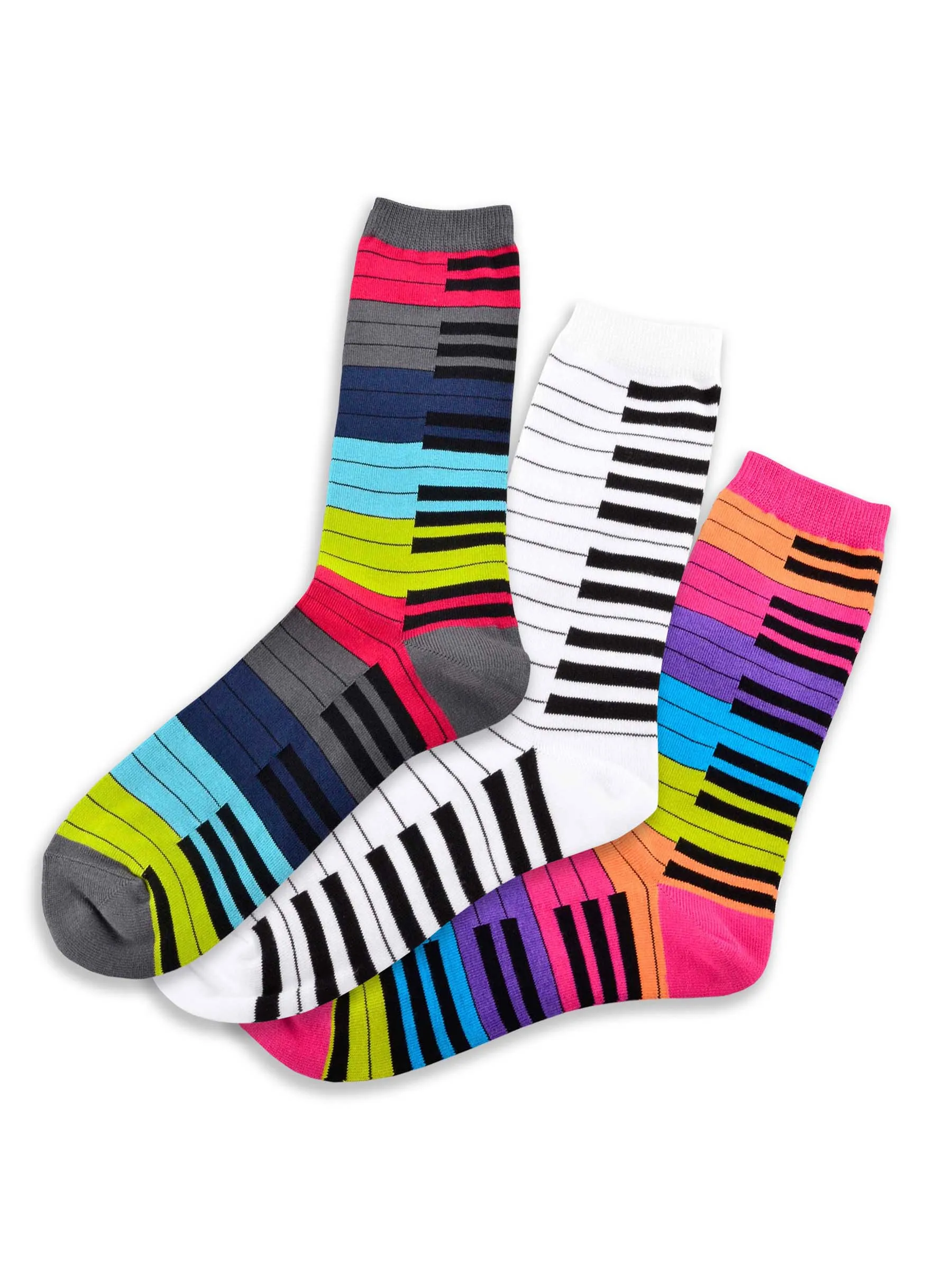 TeeHee Socks Men's Novelty Cotton Crew Piano Key 3-Pack (10934)