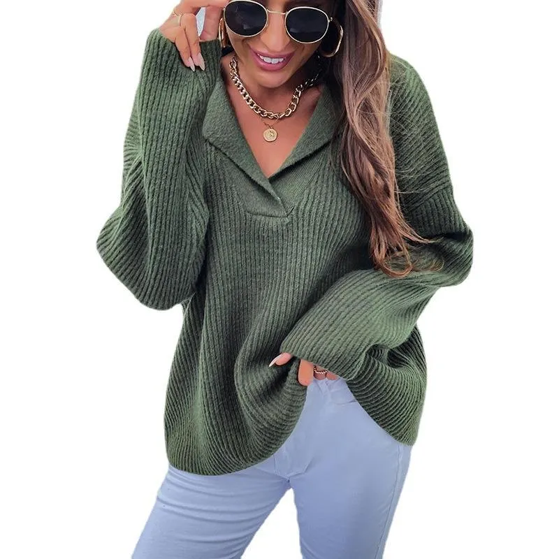 Women's suit collar padded pullover sweater