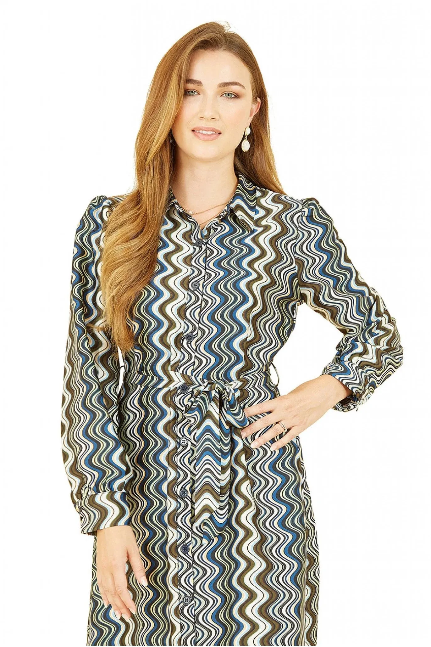 Yumi Multicolour Abstract Stripes Shirt Dress